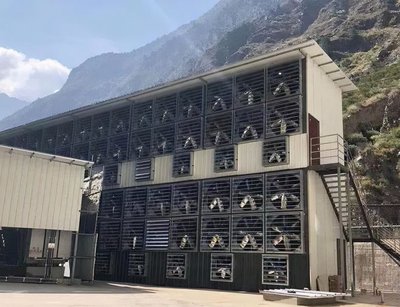 An overview of a modern mining farm in 2025, showcasing advanced hosting setups and energy-efficient rigs