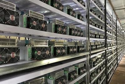 A vibrant mining farm with numerous mining machines